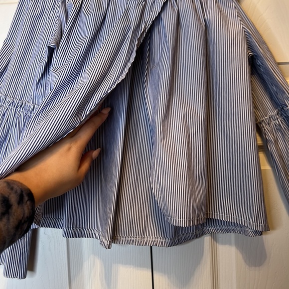 Off shoulder blue and white striped open back top women’s size L 100% cotton - Picture 9 of 16